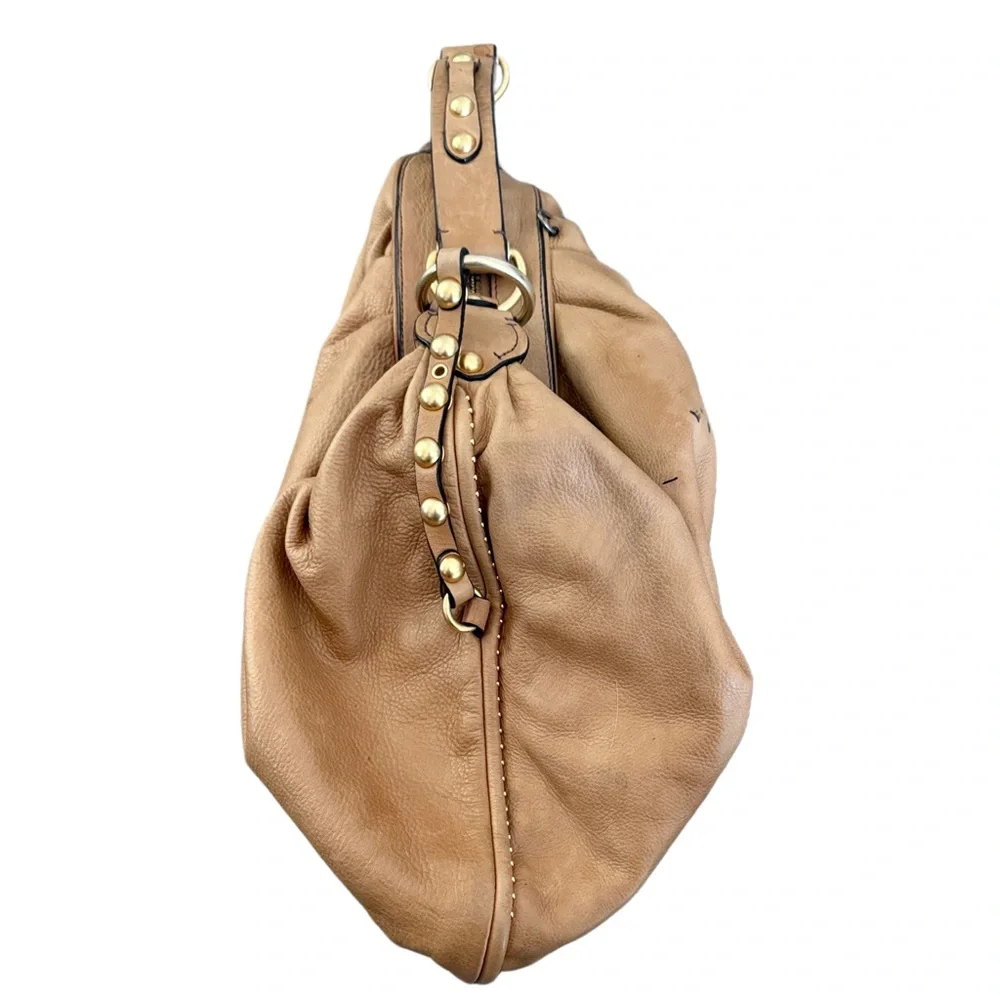 Vintage Y2K Juicy Couture Tan Cowhide Leather Hobo Bag Crown Stud Needs Rehab